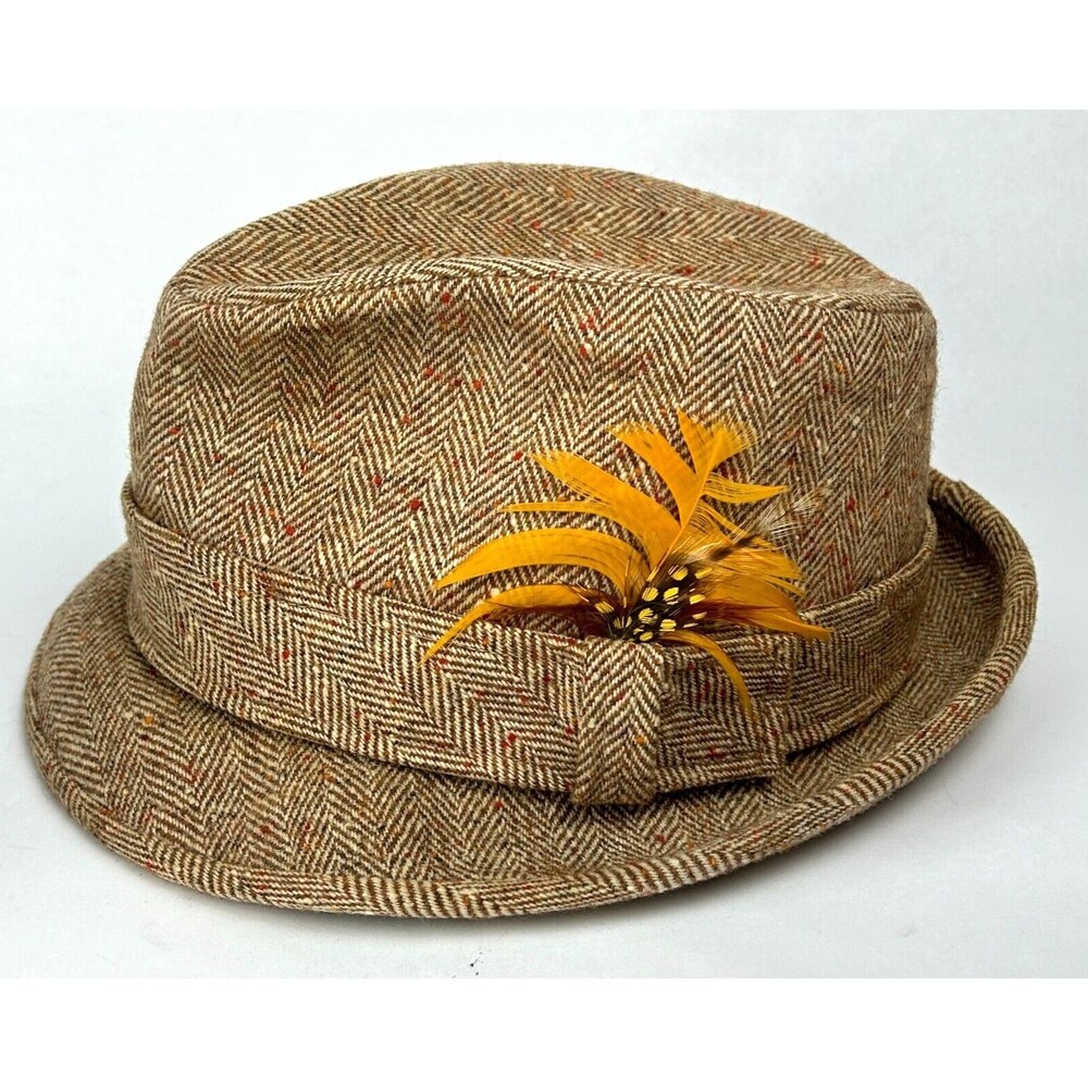 Pendleton Vintage Wool Tan Houndstooth Fedora Trilby Hat  Size 6 7/8